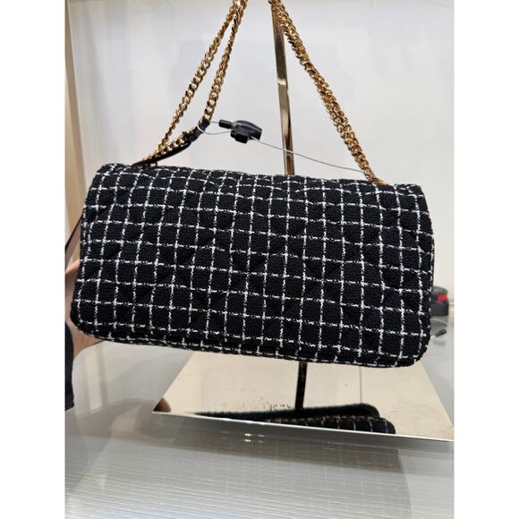 Versace black white tweet fabric leather flap bag - Picture 6 of 8